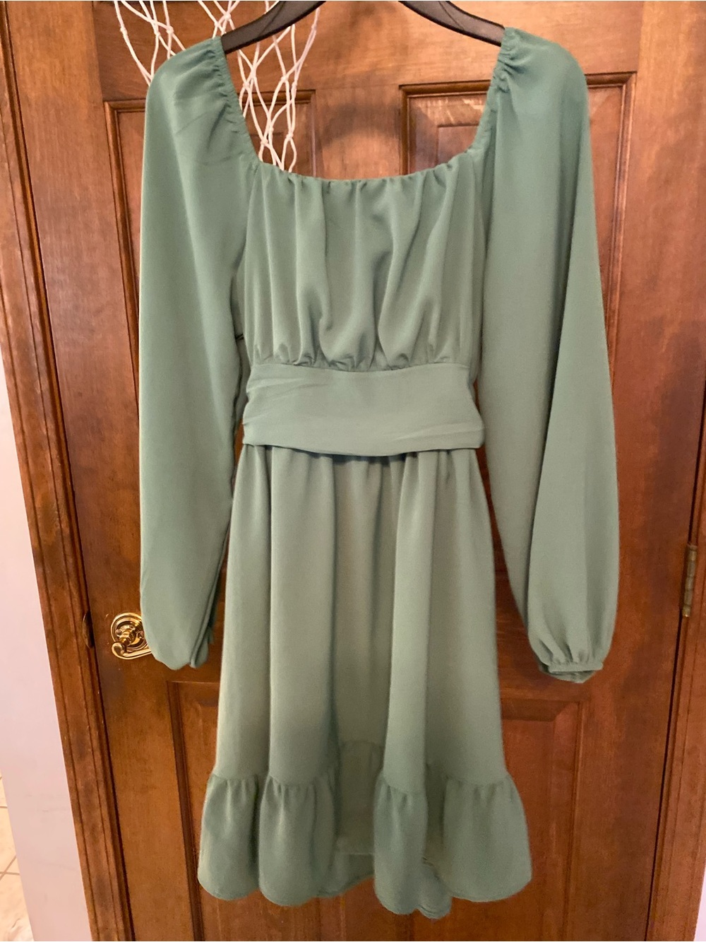 Amazon Sage Green Long Sleeve Square Neck Midi Dress
